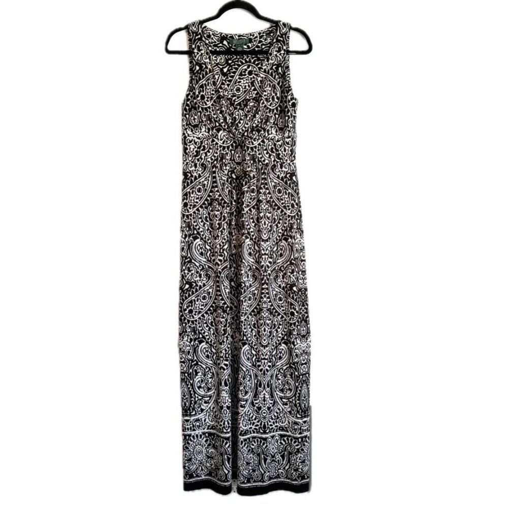 Lauren Ralph Lauren Black Paisley Twist Front Maxi Dress Women’s 8 Sleeveless